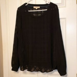 LOFT sheer plaid black blouse